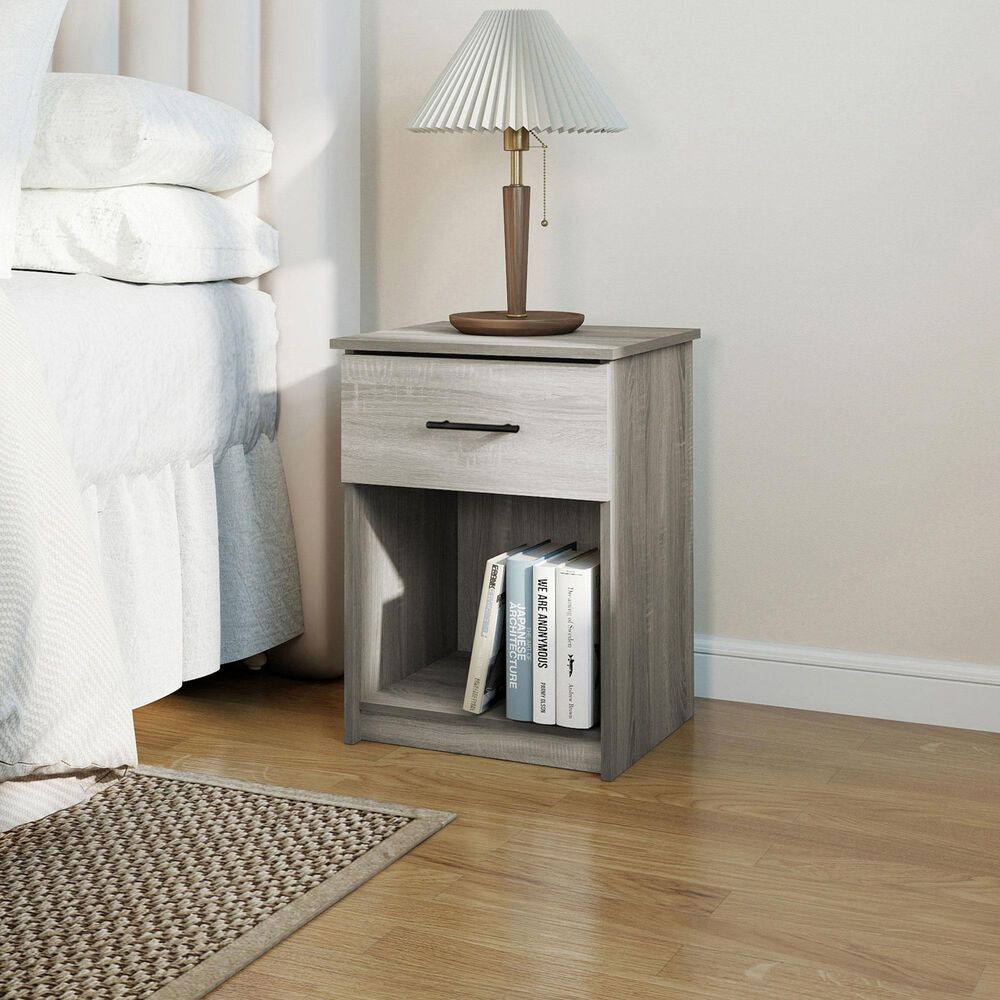 HOMLUX 1-Drawer Modern Nightstand with Bar Handle in French Oak Grey, , large