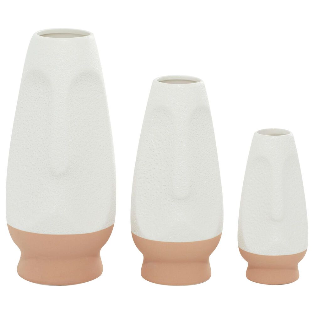 Maple and Jade Abstract Vase in White and Tan &#40;Set of 3&#41;, , large