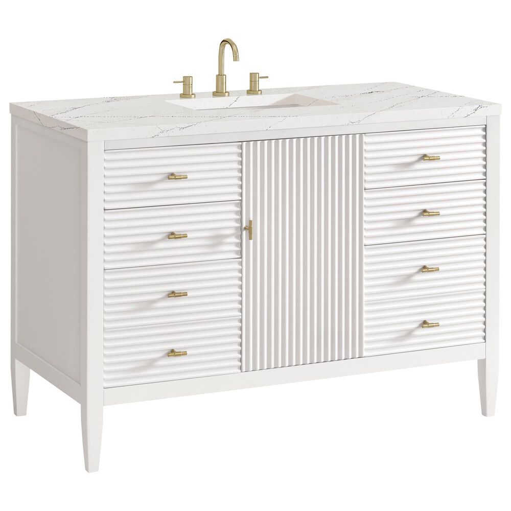 James Martin Vanities Myrrin 48" Vanity in Bright White with 3 cm Ethereal Noctis Quartz Top, , large