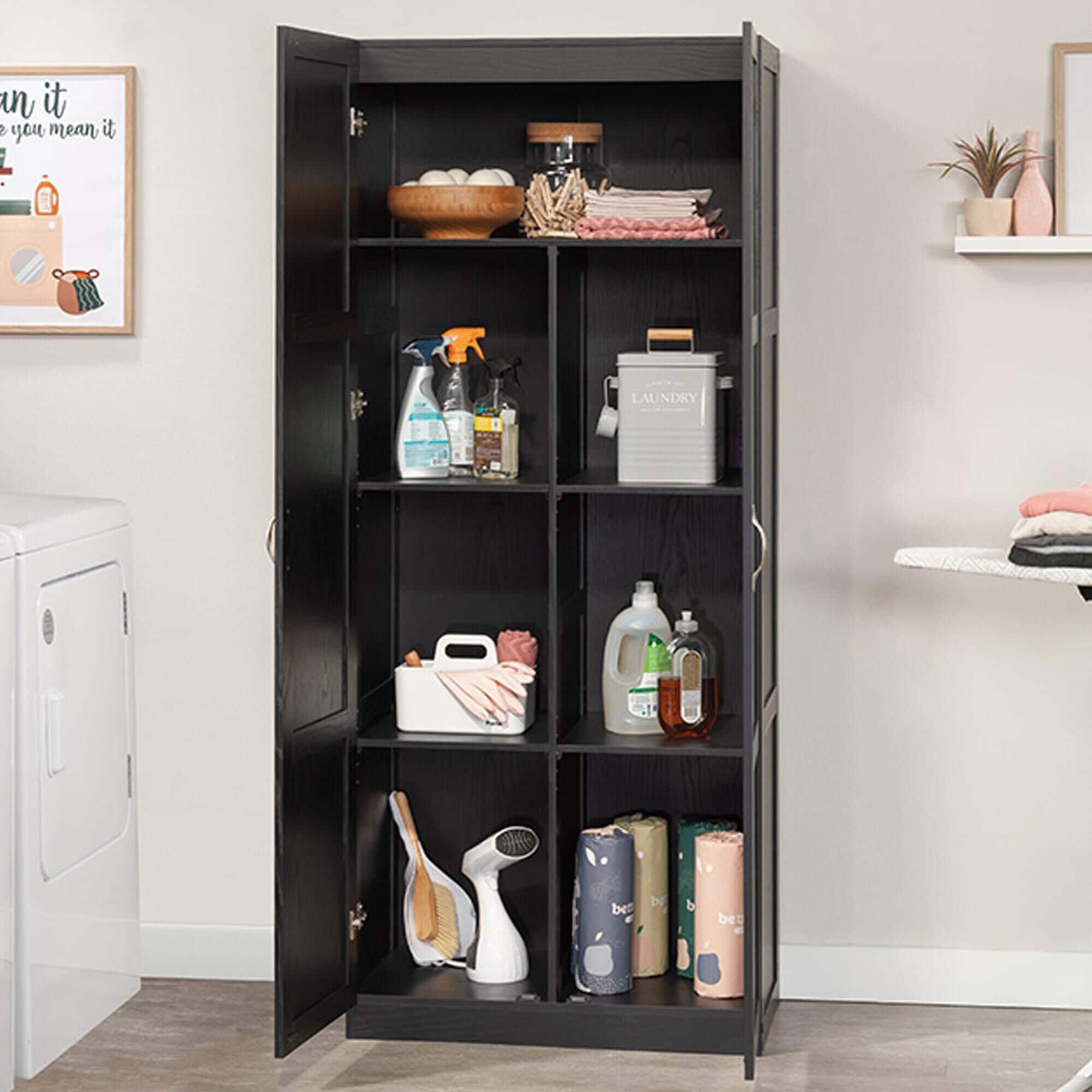 Sauder Select Collection 2-Door Storage Cabinet with Shelves in Black