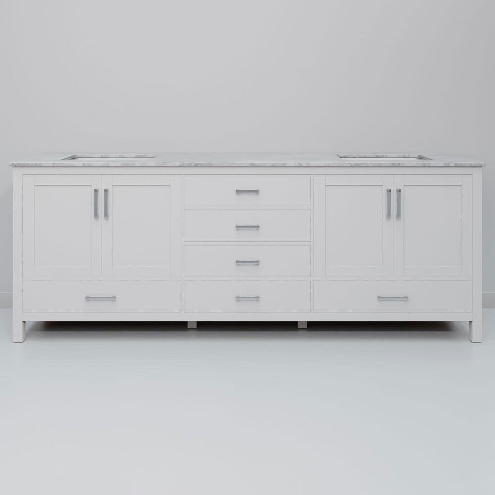 Lexora Home Jacques 80" Double Bathroom Vanity in White with 2 cm White Carrara Marble Top and Rectangular Sinks, , large