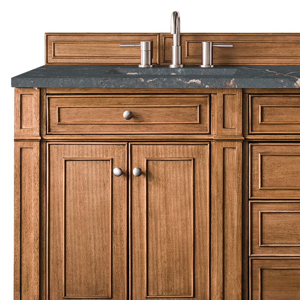 James Martin Vanities Bristol 72&quot; Double Bathroom Vanity in Saddle Brown with 3 cm Parisien Bleu Quartz Top and Rectangular Sinks, , large