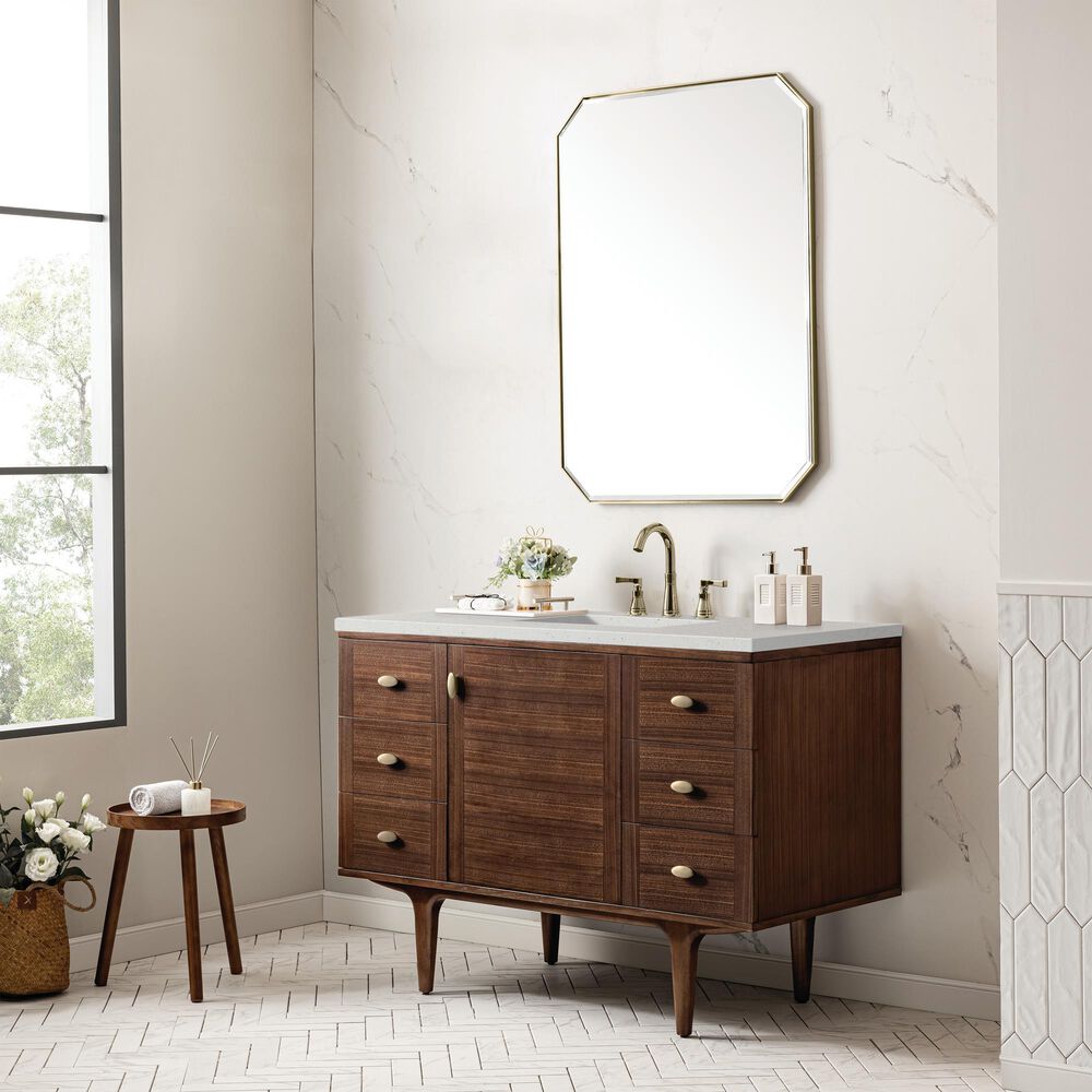 James Martin Vanities Amberly 48&quot; Single Bathroom Vanity in Mid-Century Walnut with 3 cm Lime Delight Quartz Top and Rectangular Sink, , large