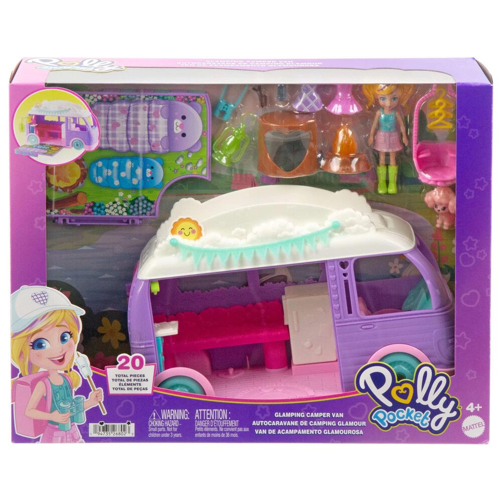 Polly Pocket Glamping Camper Van with Doll and Accessories Set in Multicolor, , large