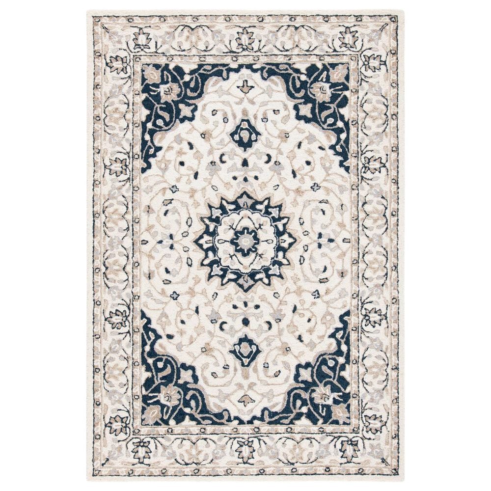 Safavieh Micro-Loop Oriental 4" x 6" Ivory and Navy Area Rug, , large