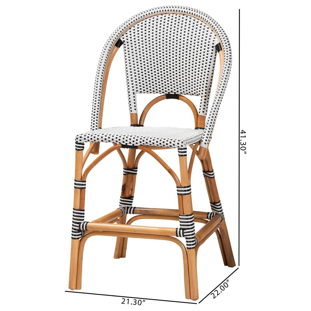 Baxton Studio Genica Counter Stool with Two-Tone Black and White Weaving in Natural Rattan (Set of 2), , large