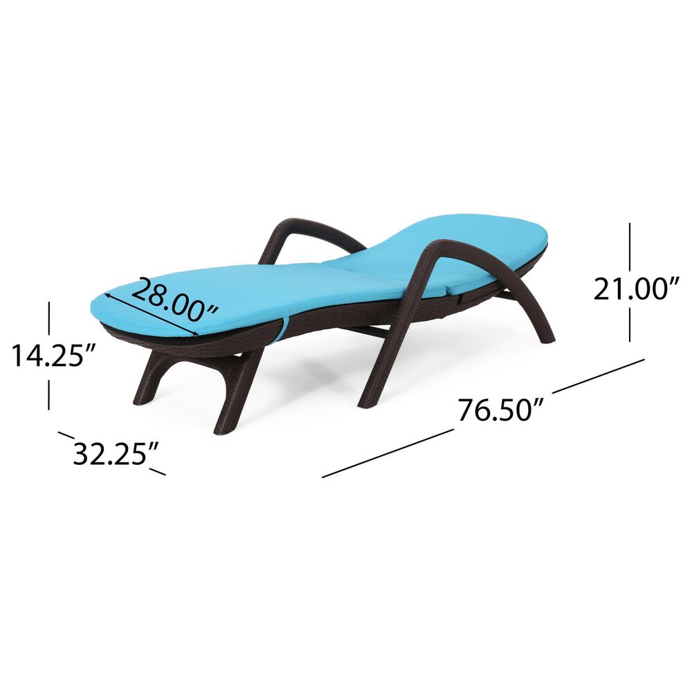 Hearth and Haven Mikael Outdoor Chaise Lounge with Blue Cushion in Dark Brown, , large