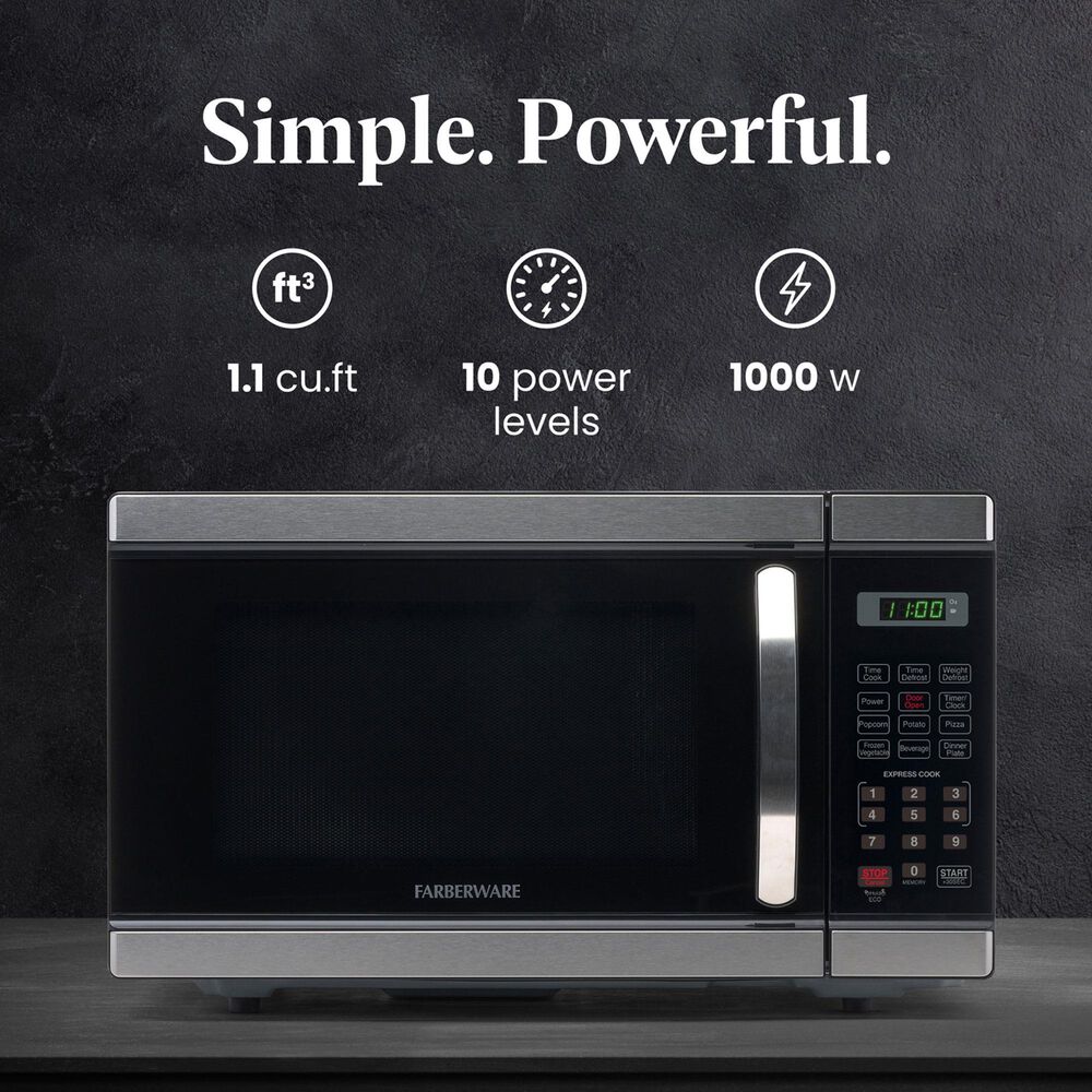 Faberware Professional 1.1 Cu. Ft. Microwave Oven in Stainless Steel, , large