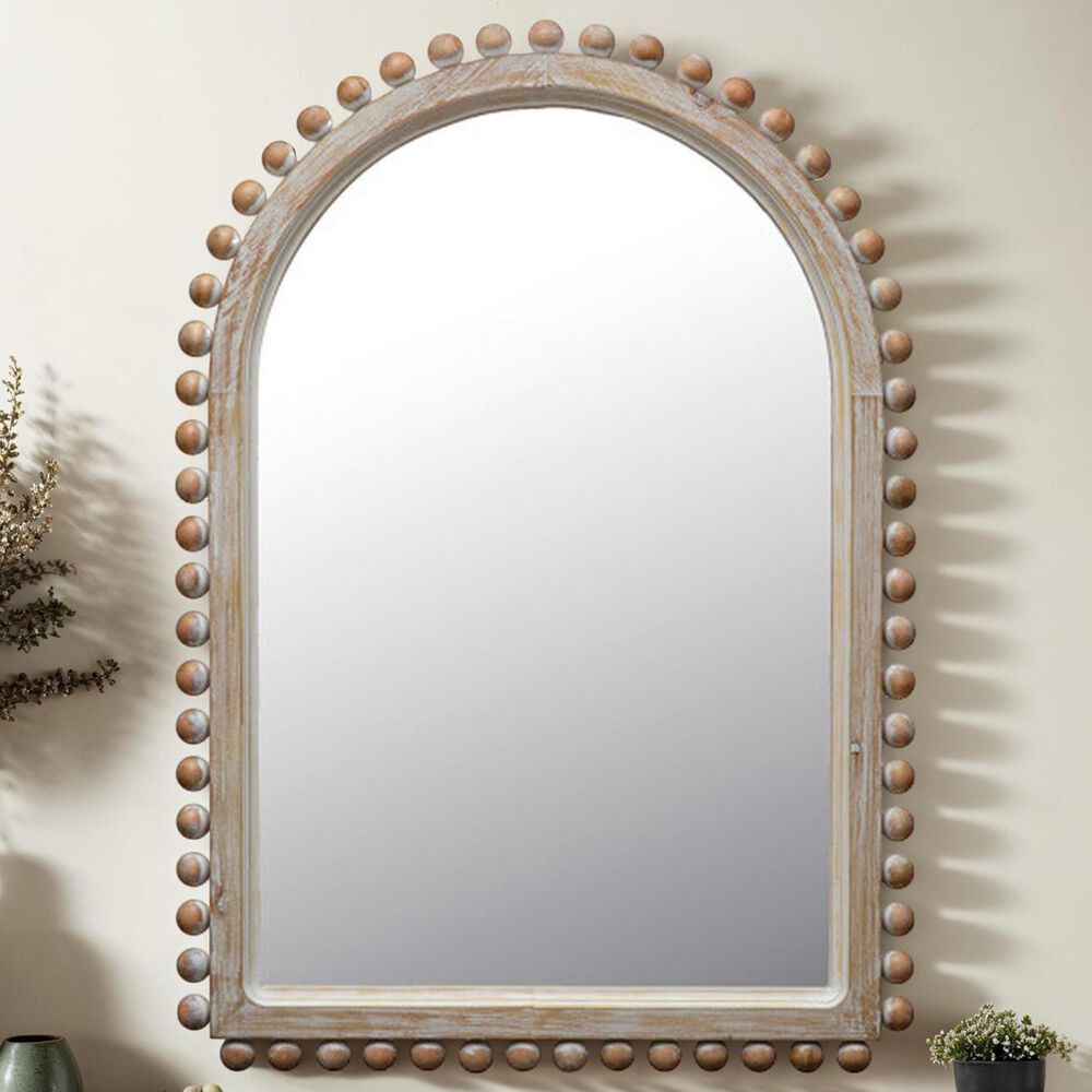 Creative Coop Wood Ball Framed Arched Wall Mirror in Natural, , large
