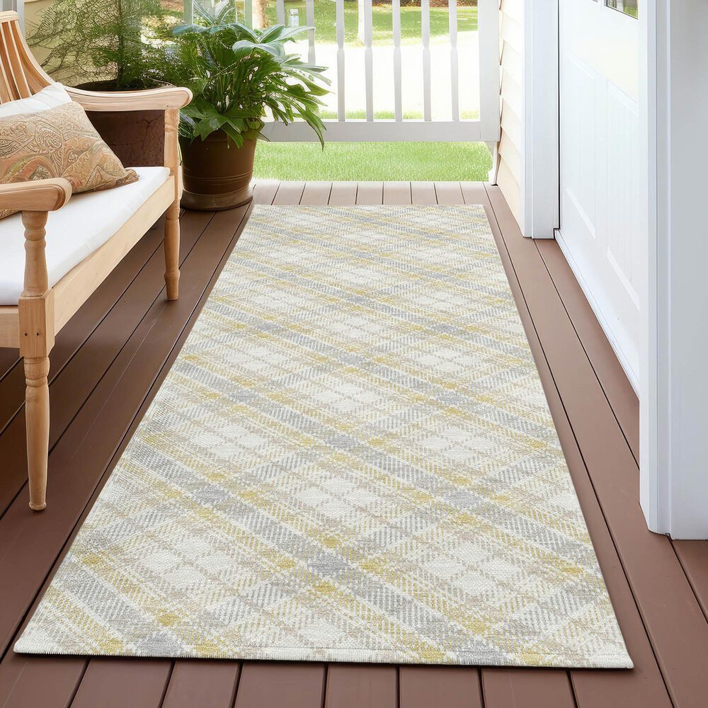Dalyn Rug Company Soft Essentials Plaid Wheat 2'3" x 7'6" Indoor/Outdoor Runner, , large