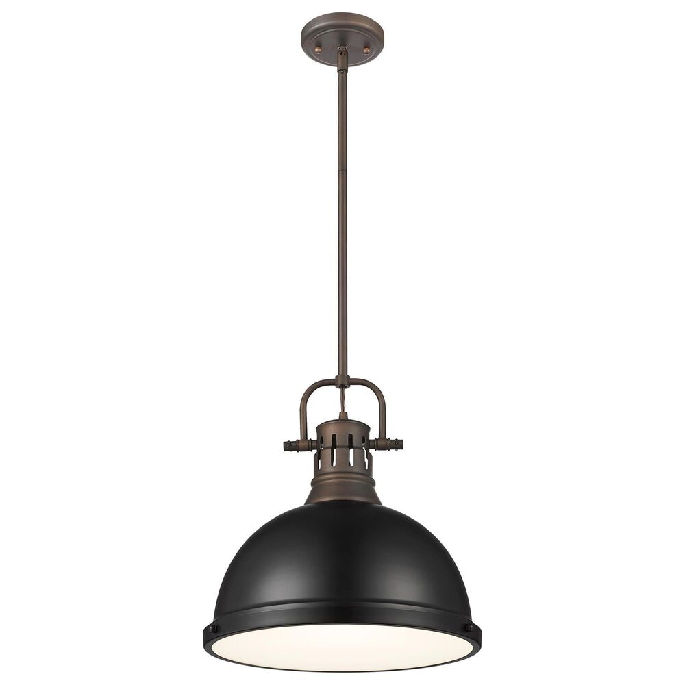 Golden Lighting Duncan 1-Light Pendant with Rod and Matte Black Shade in Rubbed Bronze, , large