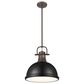 Golden Lighting Duncan 1-Light Pendant with Rod and Matte Black Shade in Rubbed Bronze, , large