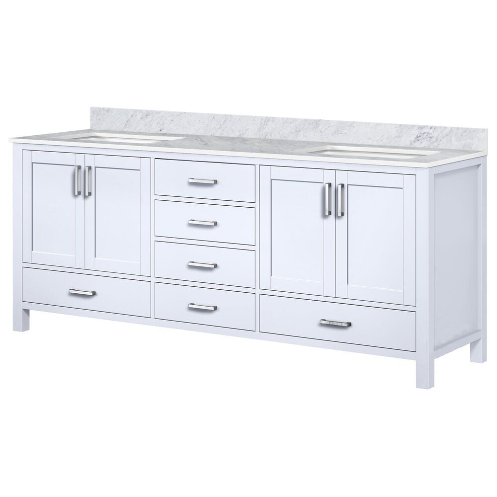 Lexora Home Jacques 80" Double Bathroom Vanity in White with 2 cm White Carrara Marble Top and Rectangular Sinks, , large