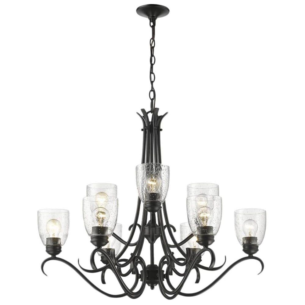 Golden Lighting Parrish 9-Light Chandelier in Black with Seeded Glass, , large