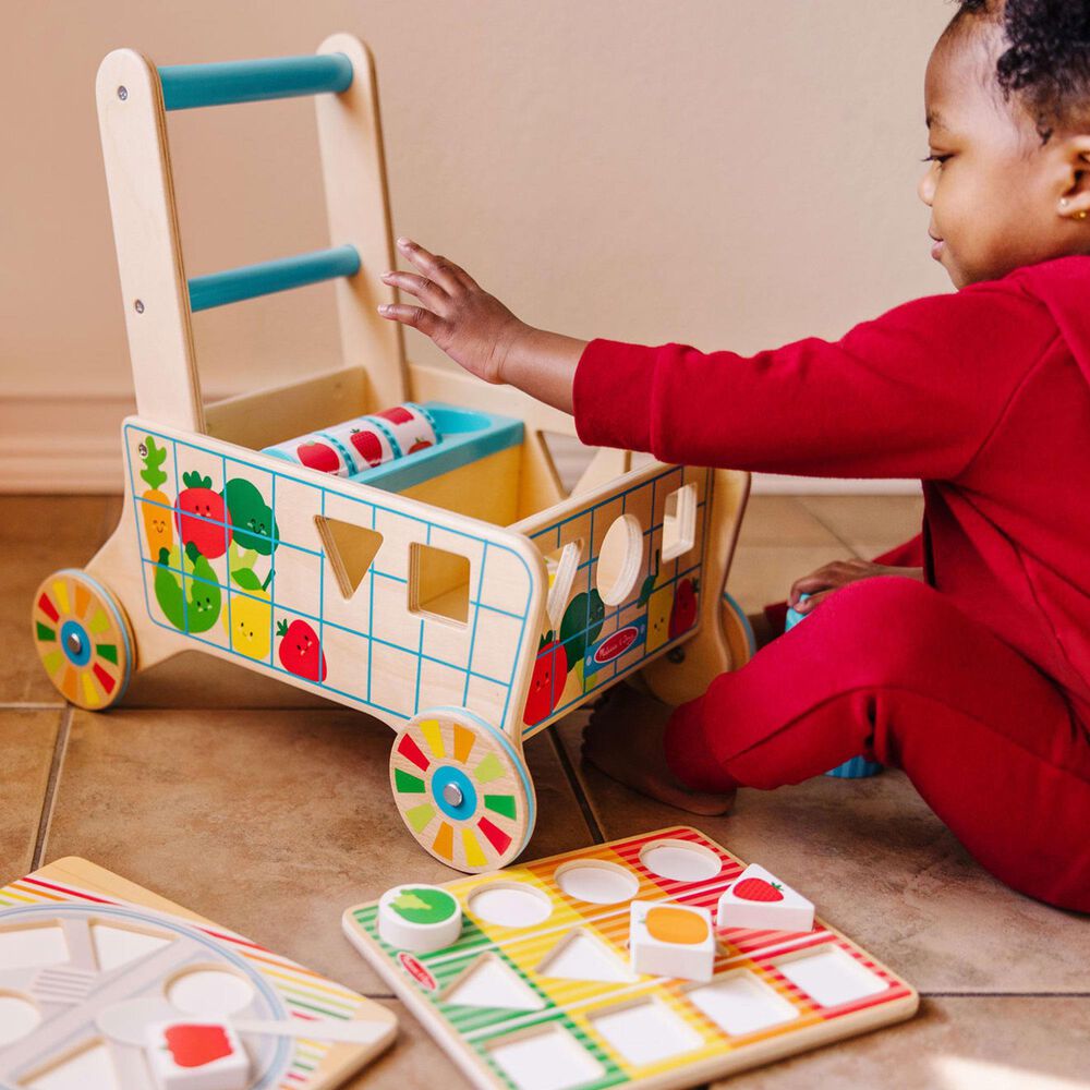 Melissa &amp; Doug Wooden Shape Sorting Grocery Cart, , large