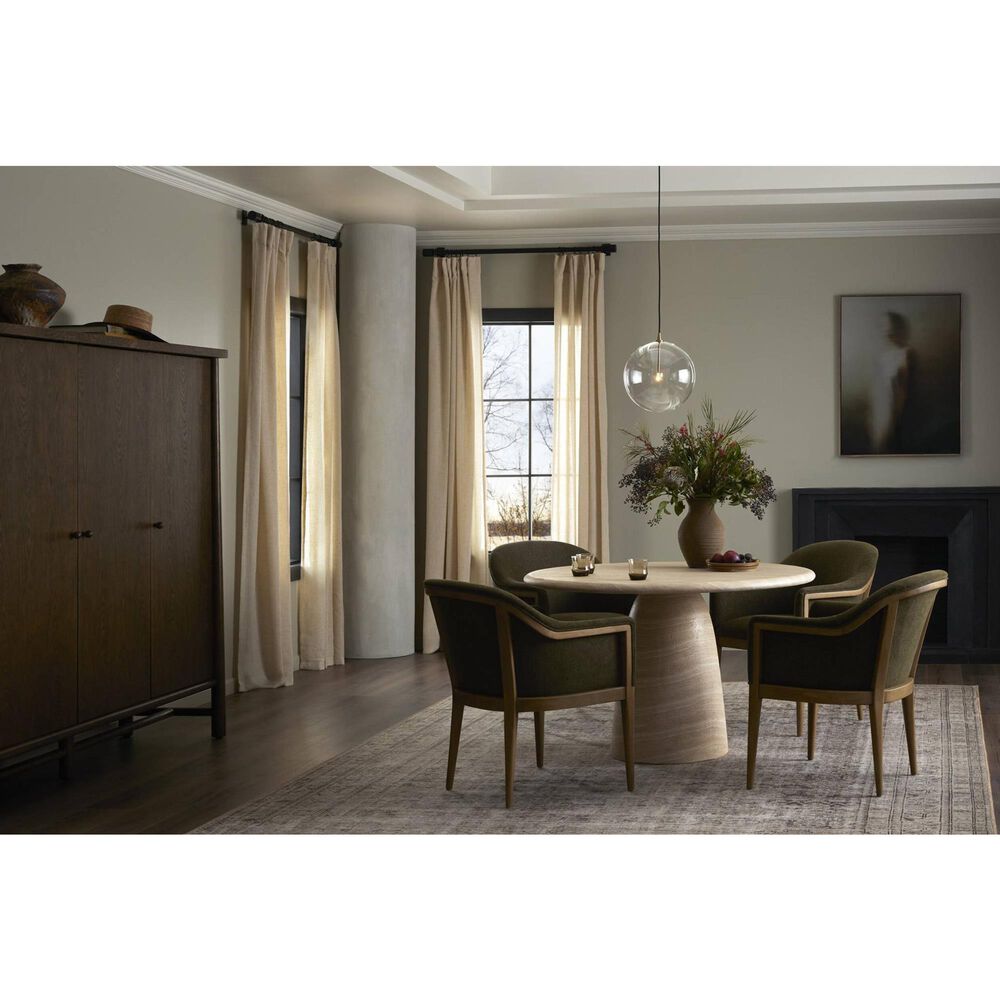 Four Hands Janice 48&quot; Round Pedestal Dining Table in Faux Travertine , , large