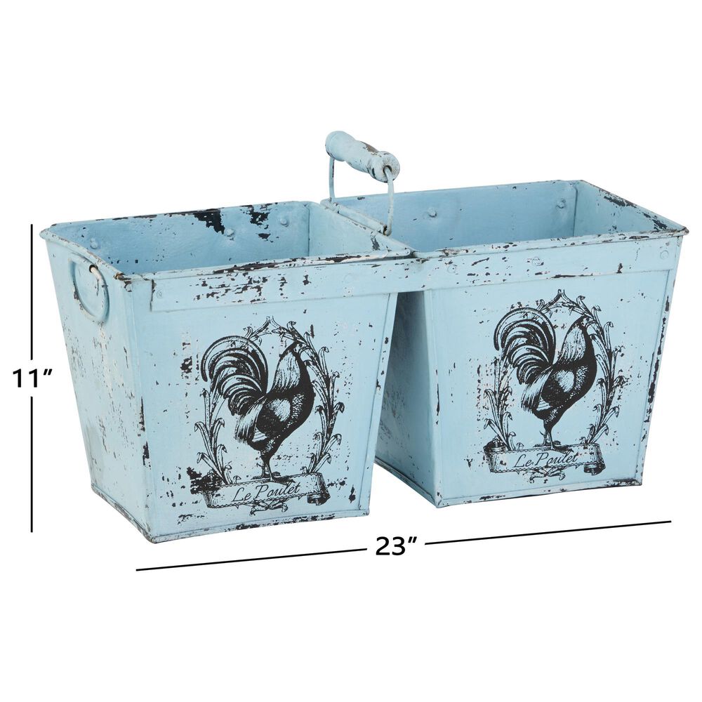 Maple and Jade 11&quot; Vintage Metal Planter in Light Blue, , large