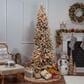 The Gerson Company 7.5" Pre-Lit Artificial Narrowed Flocked Pencil Pine with White Lights in Green, , large