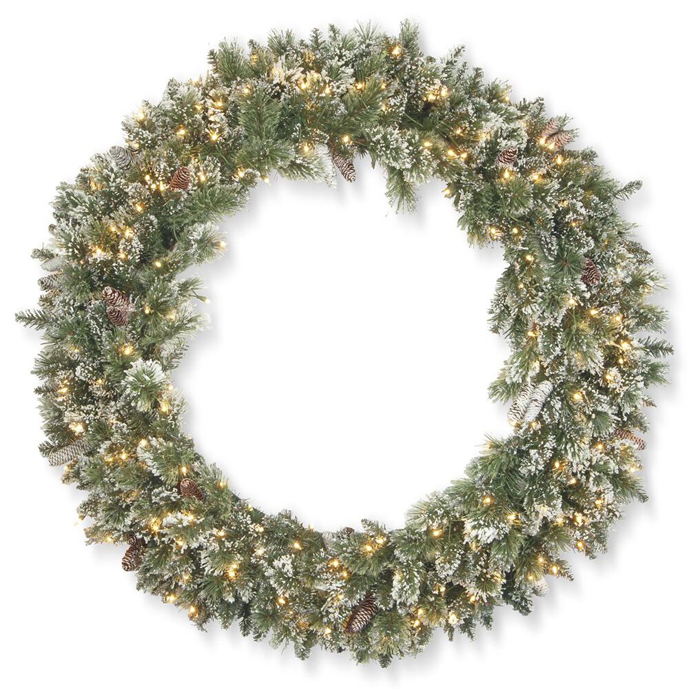 National Tree 48" Glittery Bristle Pine Wreath with White Lights, , large