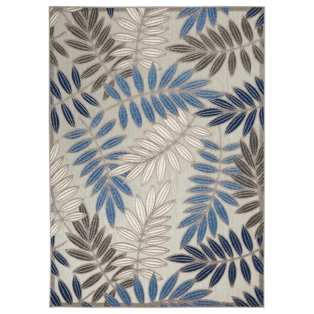 Nourison Aloha Floral 5"3" x 7"5" Grey and Blue Indoor/Outdoor Area Rug, , large