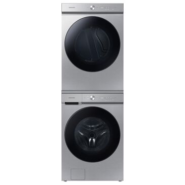 Samsung Bespoke 5.3 Cu. Ft. Front Load Washer and 7.6 Cu. Ft. Electric Dryer Laundry Pair with Stacking Kit in Silver Steel, , large