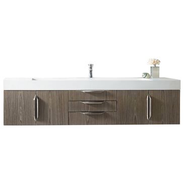 James Martin Mercer Island 72" Single Bathroom Vanity in Ash Gray and Brushed Nickel with 10 cm Glossy White Solid Surface Top and Rectangular Sink, , large