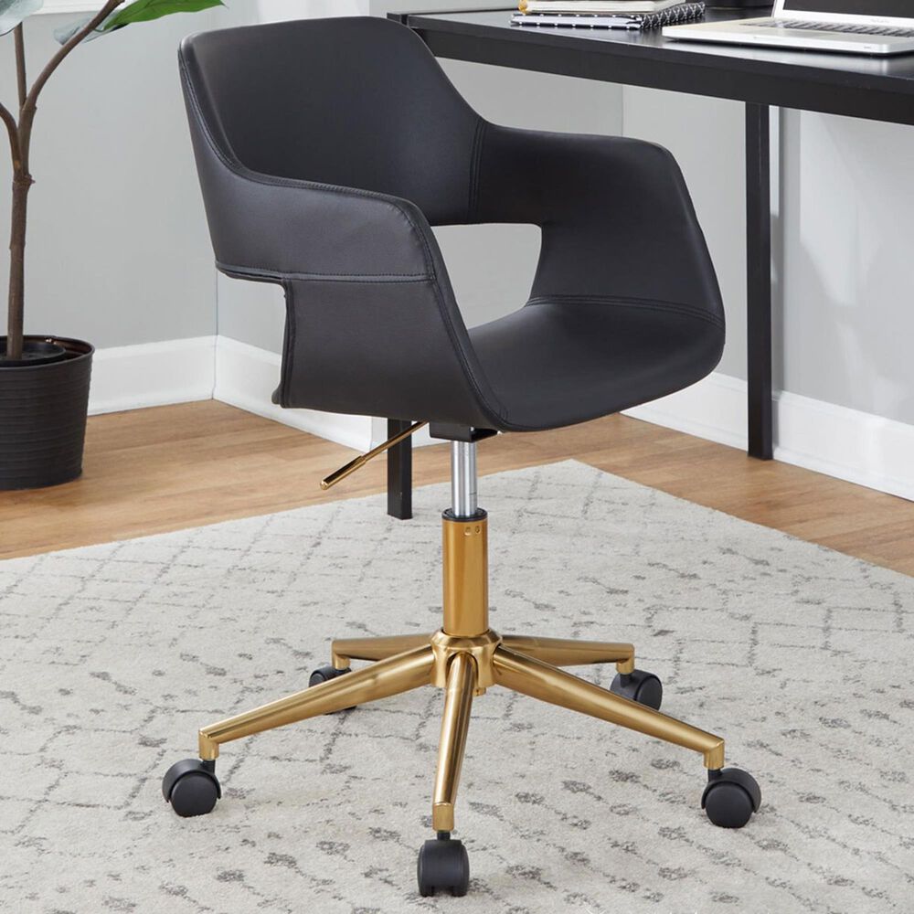 Lumisource Margarite Task Chair with Black Faux Leather Cushion in Gold, , large
