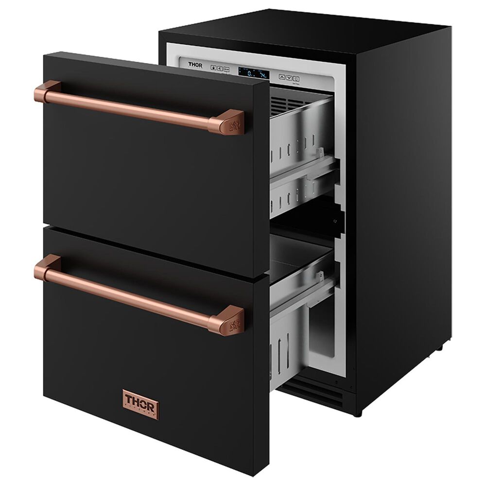Thor Kitchen Gordon Ramsay 5.4 Cu. Ft. Undercounter Drawer Freezer with Rose Gold Handle Kit in Black, , large