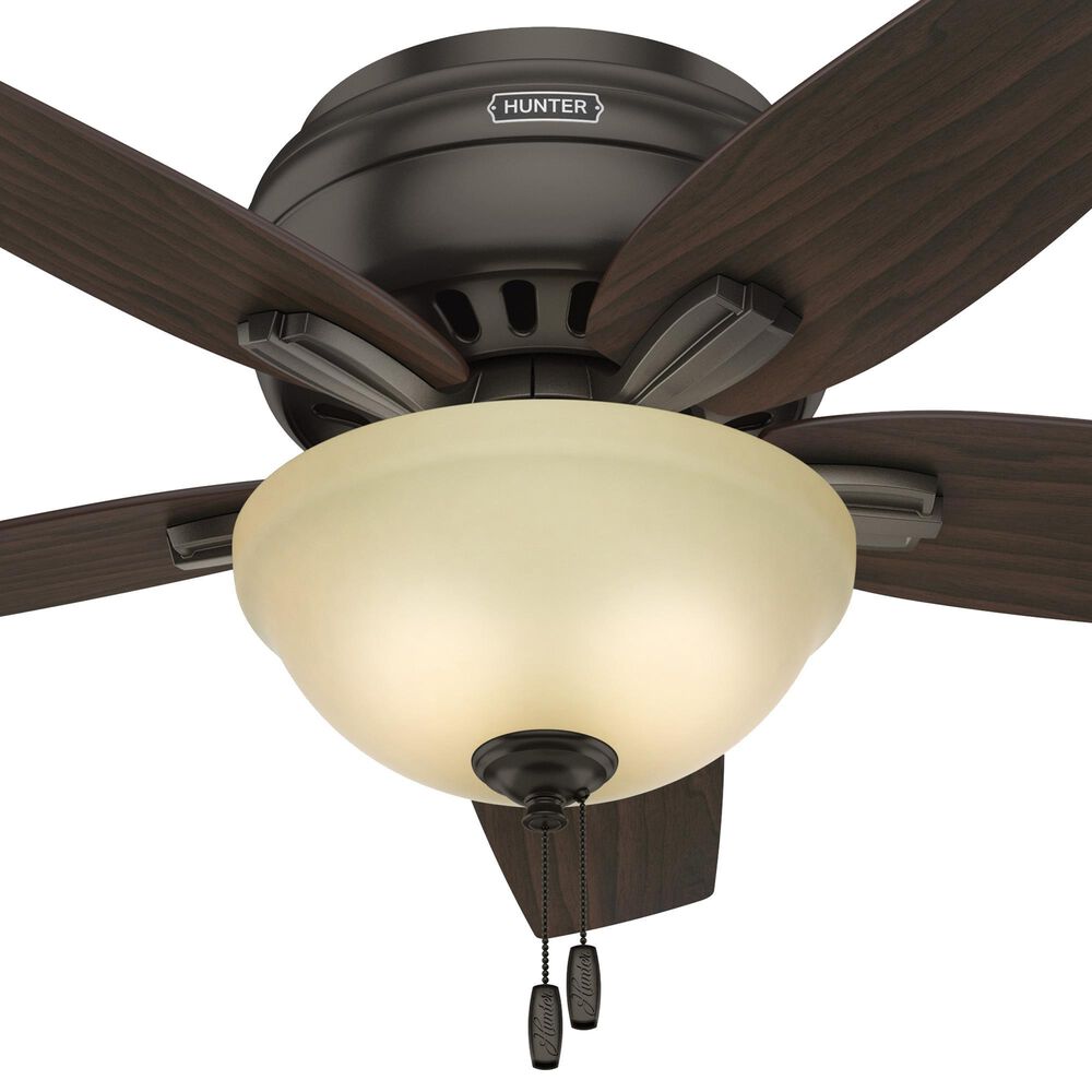 Hunter Newsome Low Profile 42&quot; Ceiling Fan with Frosted Amber Lights in Premier Bronze, , large