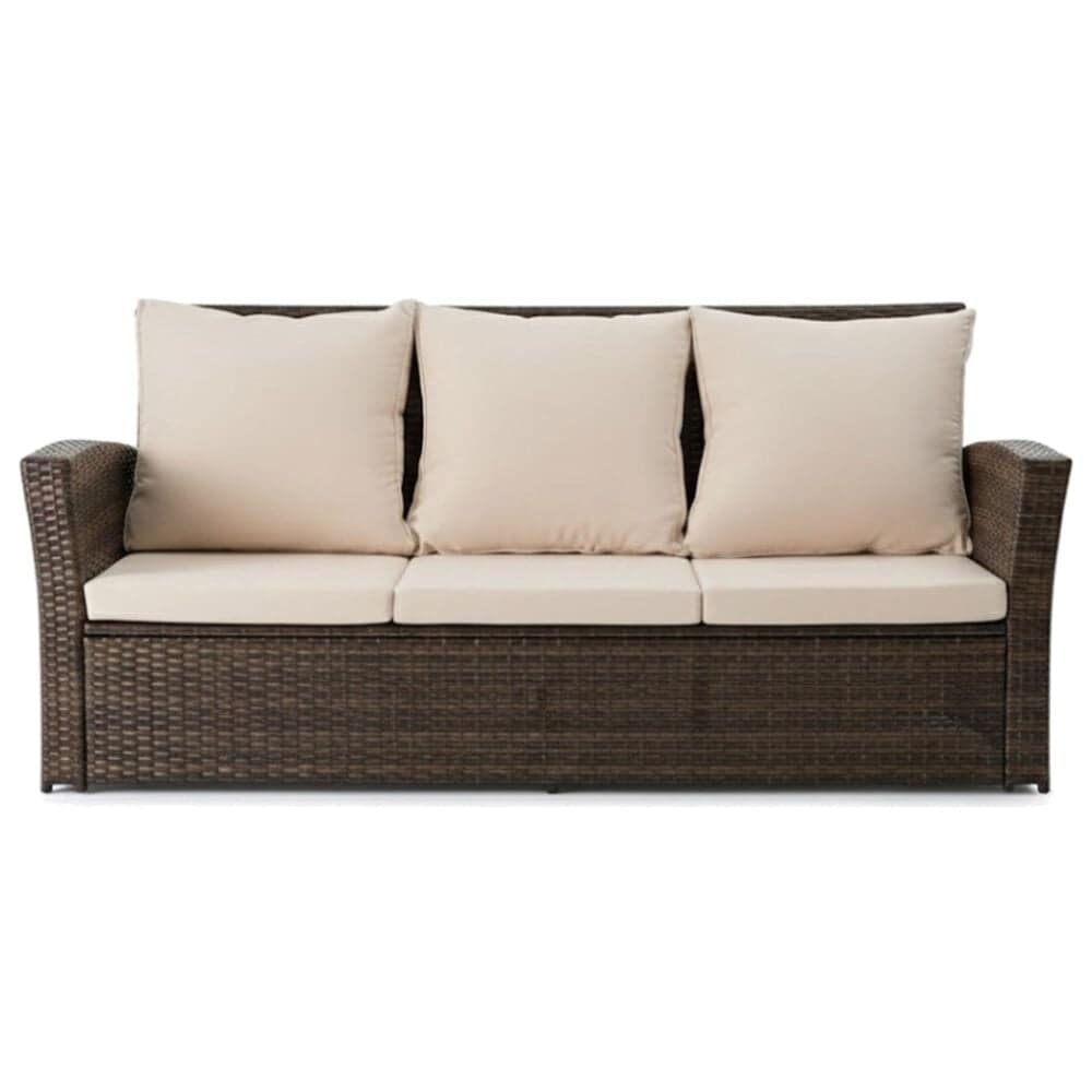 Hearth and Haven Outdoor Sofa with Black Wicker Frame in Beige, , large