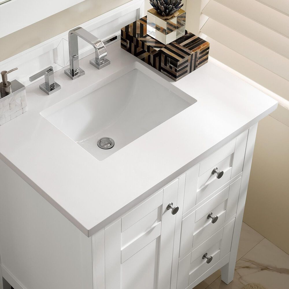 James Martin Vanities Palisades 30&quot; Single Bathroom Vanity in Bright White with 3 cm White Zeus Quartz Top and Rectangular Sink, , large