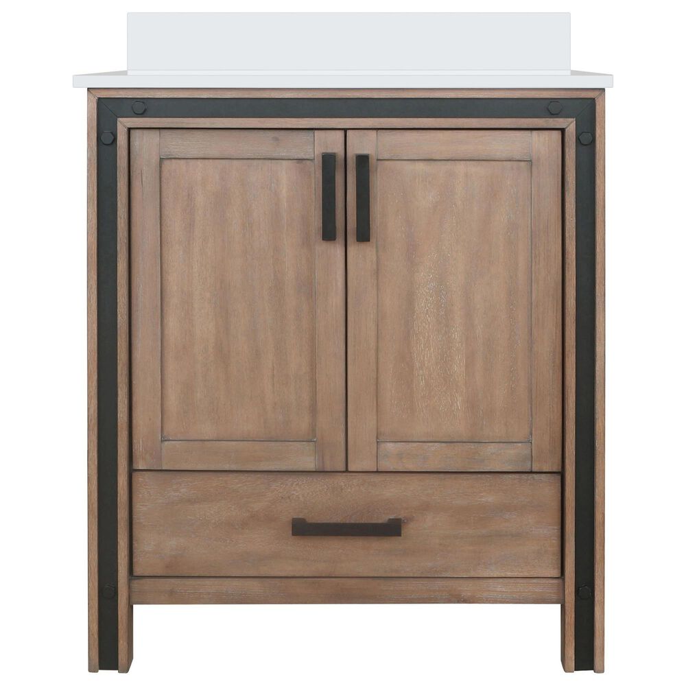 Lexora Home Ziva 30&quot; Single Bathroom Vanity in Rustic Barnwood with 2 cm White Cultured Marble Top and Rectangular Sink, , large
