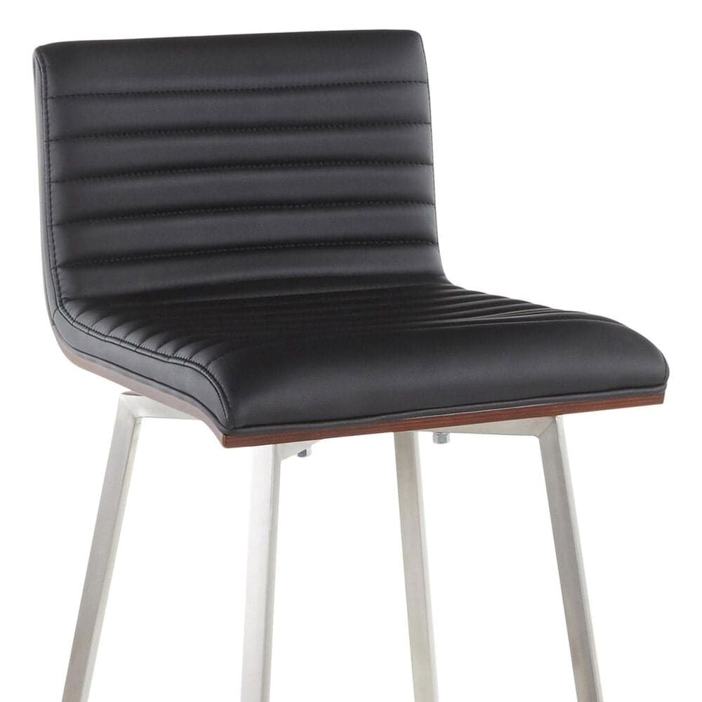 Lumisource Mason Swivel Counter Stool with Black Cushion in Stainless Steel and Walnut &#40;Set of 2&#41;, , large