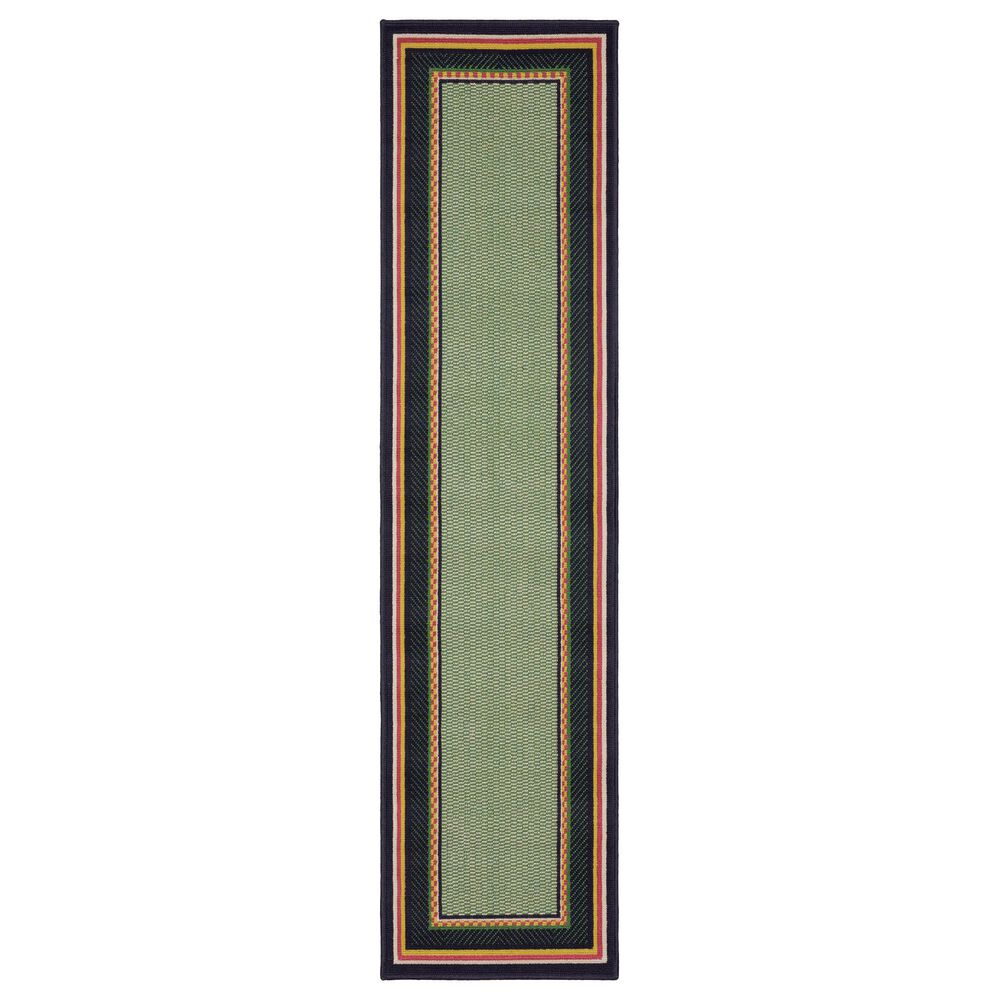 Oriental Weavers Havana Geometric Green and Navy 1"10" x 7"3" Indoor/Outdoor Runner, , large