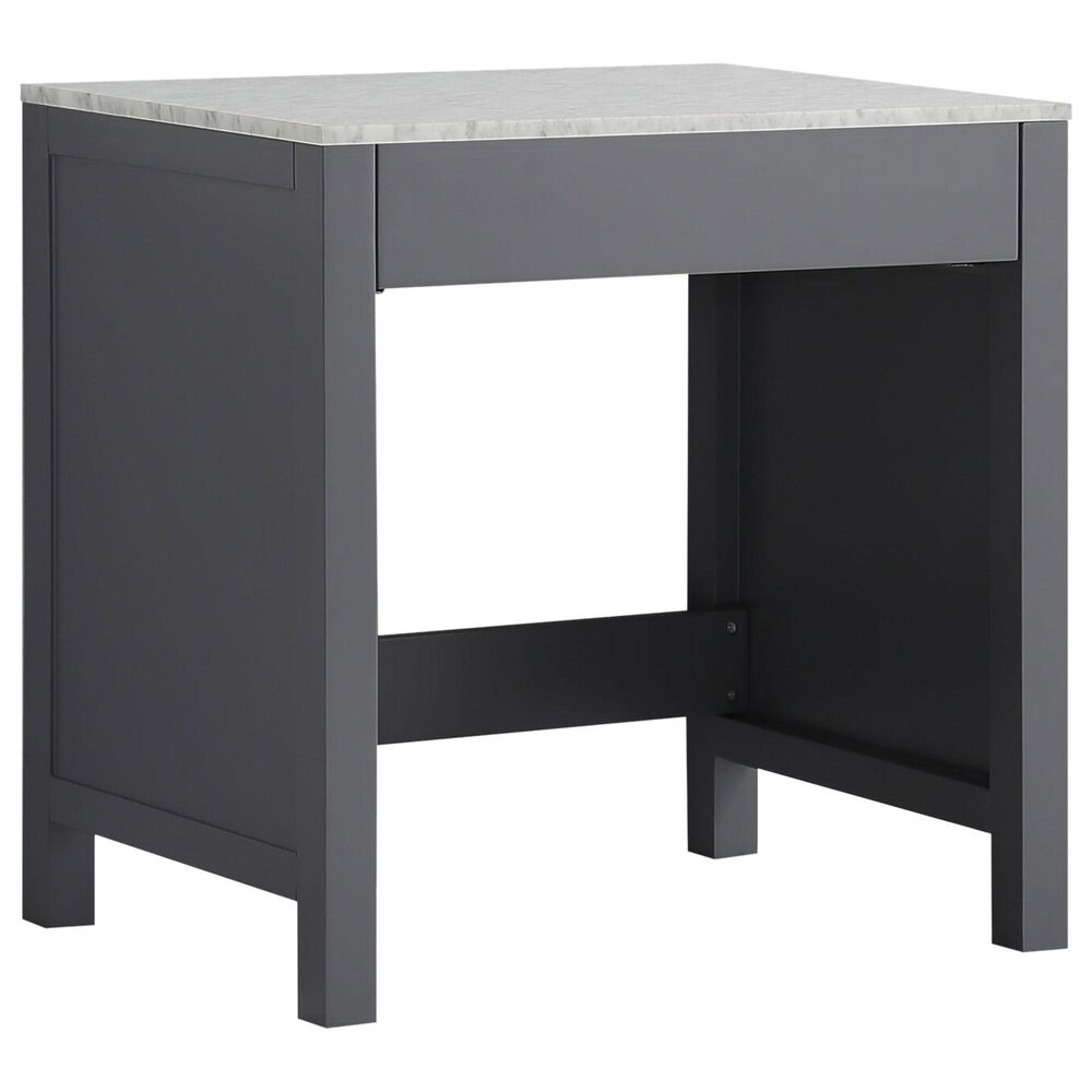 Lexora Home Jacques 30" Makeup Table in Dark Grey and White Carrara Marble Top, , large