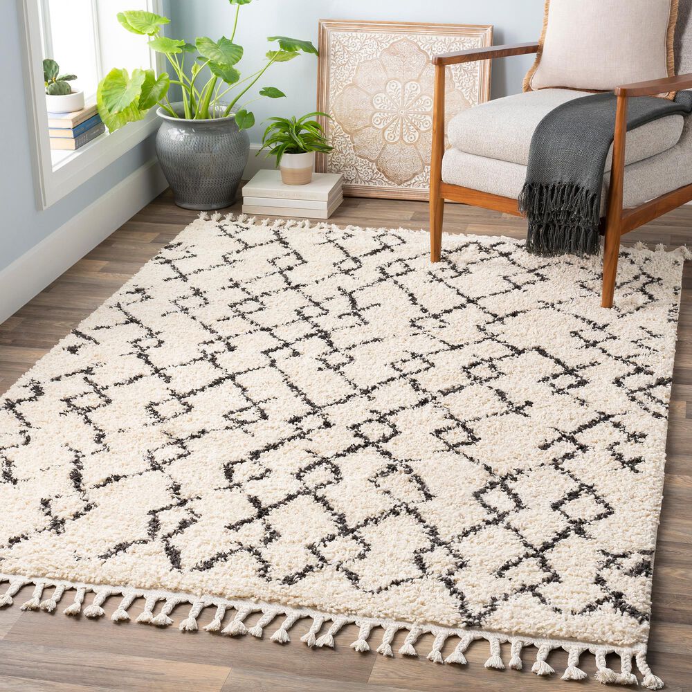 Surya Berber Shag BBE2301 6&#39;7&quot; x 9&#39; Charcoal and Beige Area Rug, , large