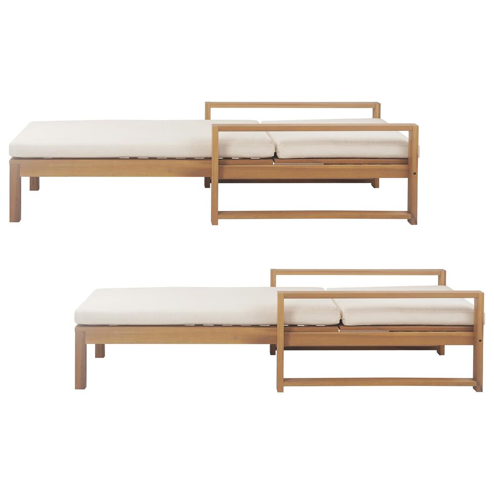HOMLUX Adjustable Outdoor Chaise Lounge with Armrests and Light Teak Frame in Beige (Set of 2), , large