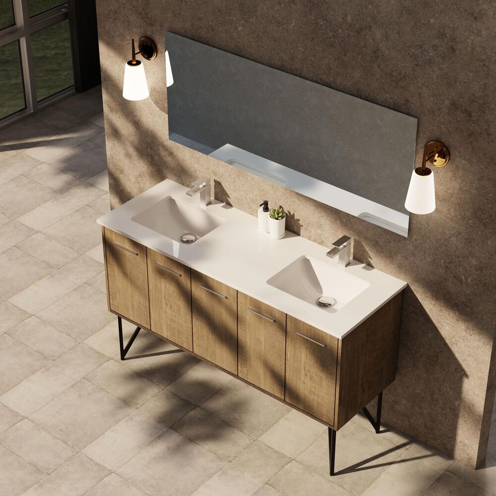 Lexora Home Lancy 60" Double Bathroom Vanity in Rustic Acacia with 2 cm White Quartz Top and Rectangular Sinks, , large
