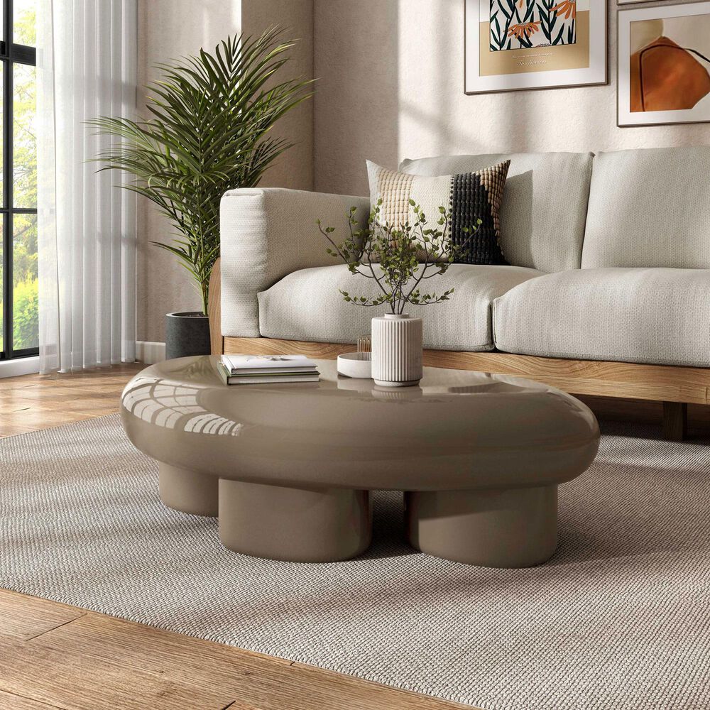 Furniture of America Rene Low Profile Glossy Coffee Table in Brown, , large