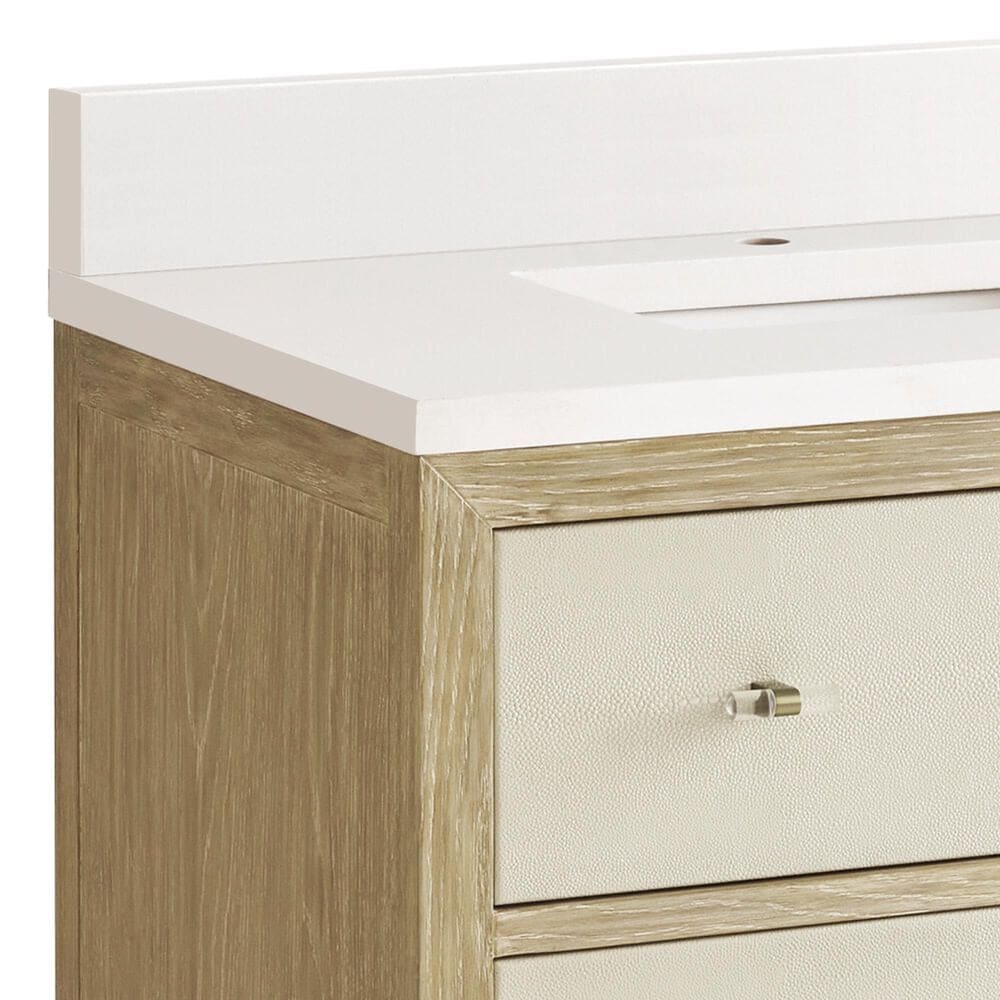 James Martin Vanities Celeste 36&quot; Single Vanity in Sun-washed Oak with Embossed Shagreen and with Single Hole 3 cm White Zeus Quartz Top &amp; Backsplash, , large