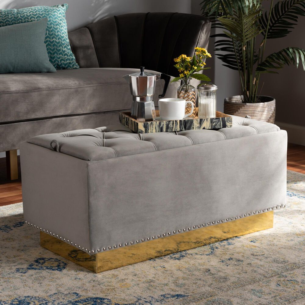Baxton Studio Powell Storage Ottoman in Grey and Gold, , large