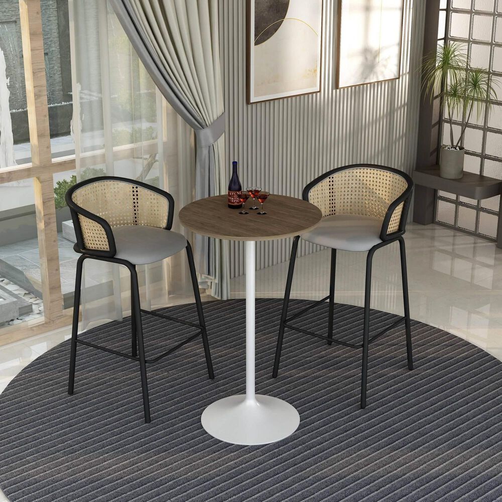 Leisuremod LeisureMod Verve Collection Modern Bar Height Table White Base with 27 Round Dark Walnut MDF Top, , large