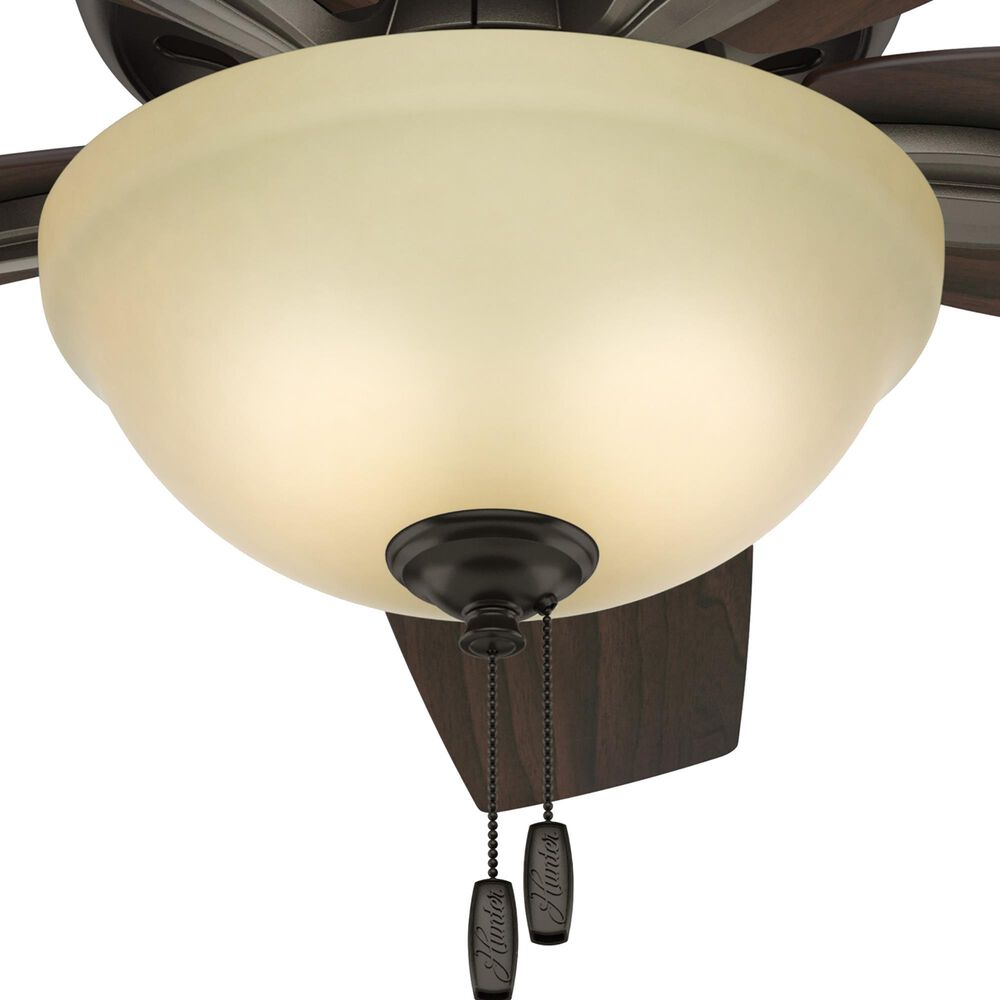 Hunter Newsome Low Profile 42&quot; Ceiling Fan with Frosted Amber Lights in Premier Bronze, , large