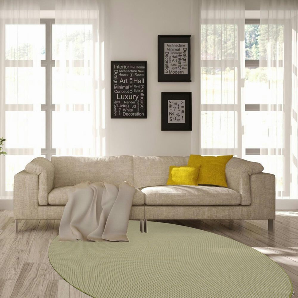 Nourison Courtyard Ivory and Green 6&#39; Round Indoor/Outdoor Area Rug, , large
