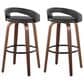 LumiSource Grotto Swivel Bar Stool with Black Faux Leather Upholstery in Walnut Wood and Black (Set of 2), , large