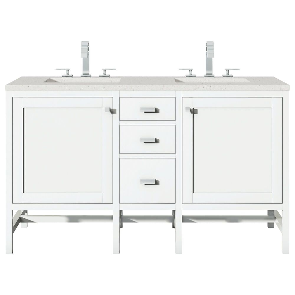 James Martin Vanities Addison 60" Double Bathroom Vanity in Glossy White with 3 cm Lime Delight Quartz Top and Rectangular Sinks, , large