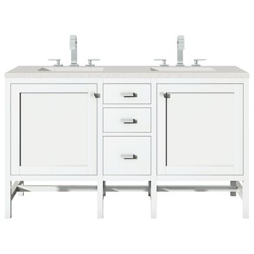 James Martin Vanities Addison 60" Double Bathroom Vanity in Glossy White with 3 cm Lime Delight Quartz Top and Rectangular Sinks, , large