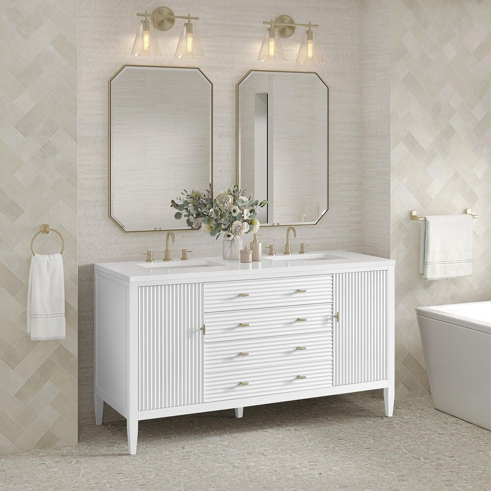 James Martin Vanities Myrrin 60&quot; Double Vanity in Bright White with 3 cm White Zeus Quartz Top, , large