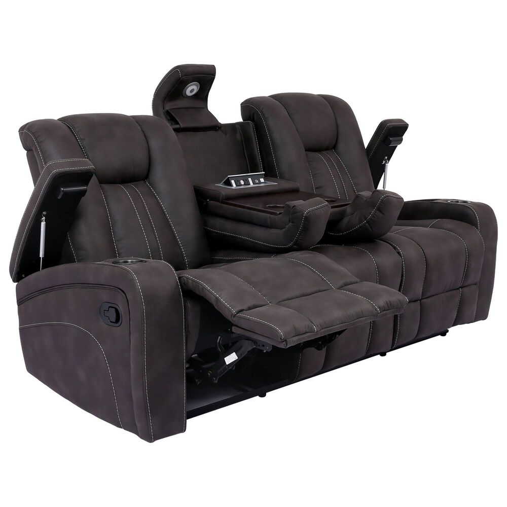 Furniture of America Snell Power Reclining Sofa with Power Headrest in Dark Gray, , large