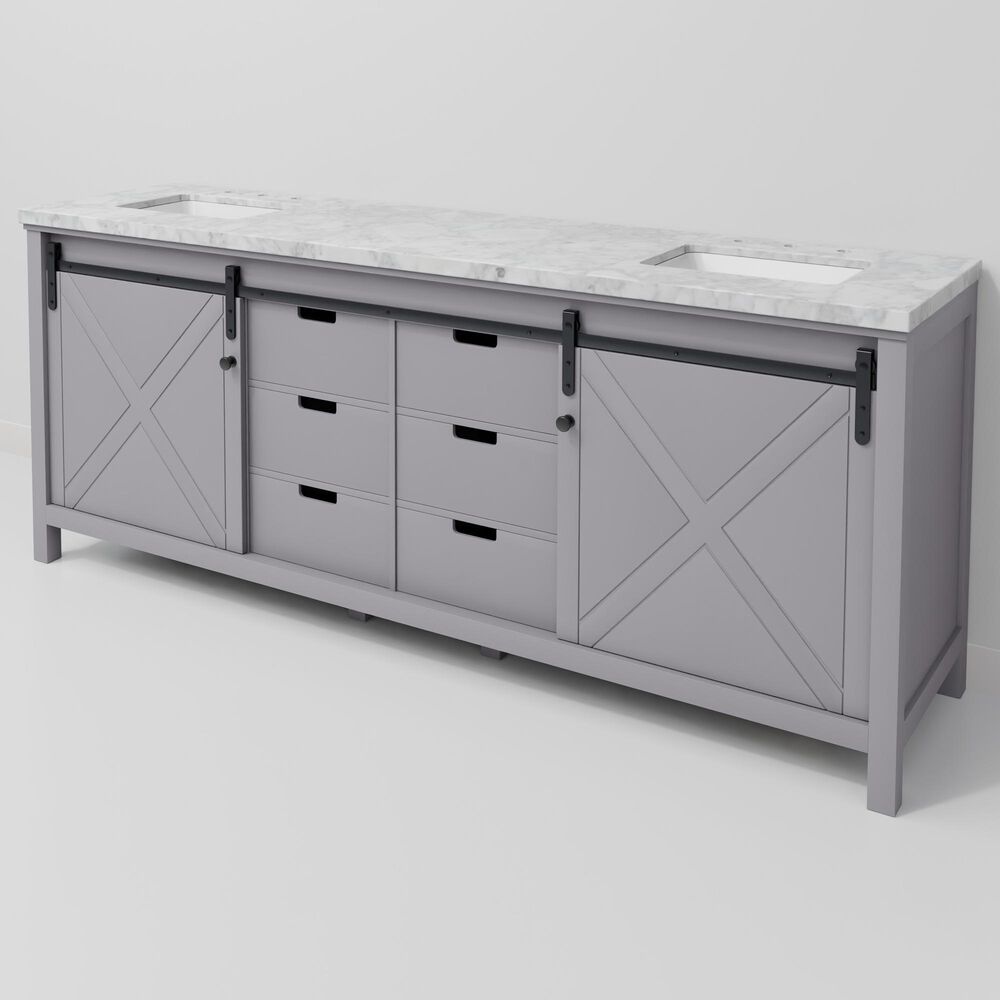 Lexora Home Marsyas 84" Double Bathroom Vanity in Dark Grey with White Carrara Marble Top and Rectangular Sinks, , large